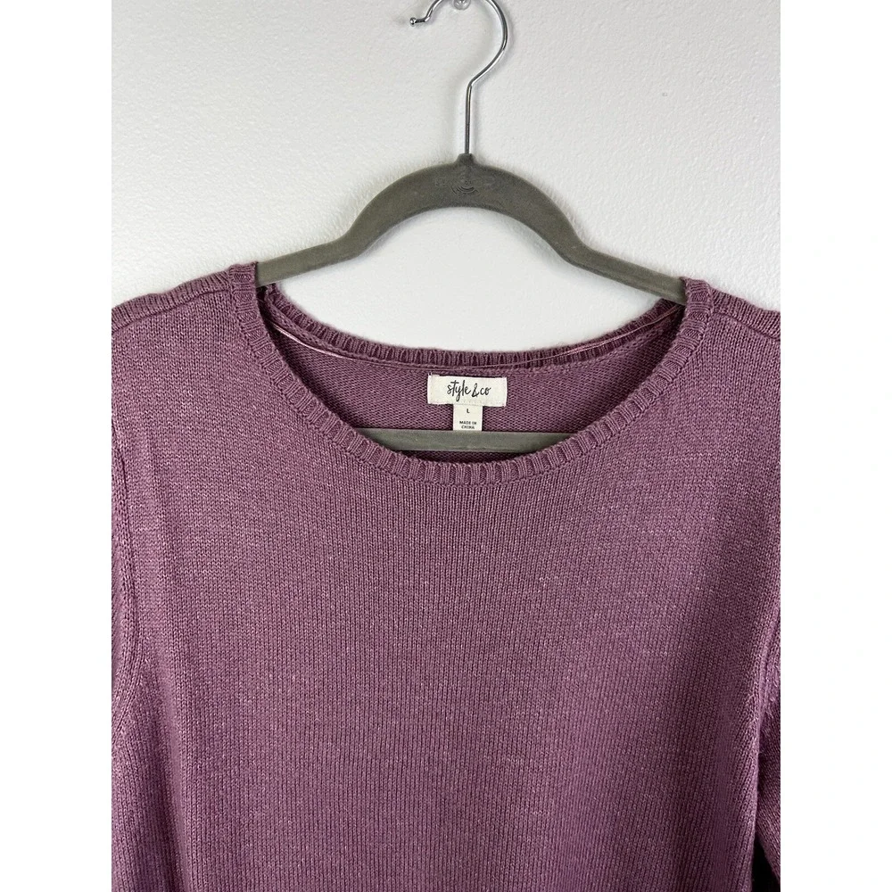 Style Co Womens Purple Plum‎ Mauve Pullover Sweater Flounce Hem Bell Sleeves L
